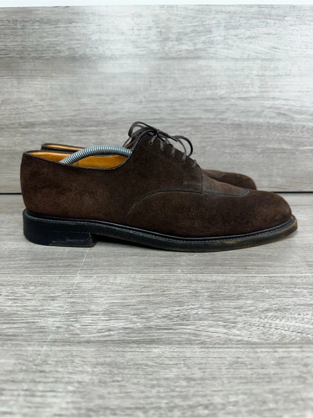 JM Weston 598 Demi-Chasse Split Toe Derby Brown Suede Shoes Men 10.5 UK/ 11.5 US